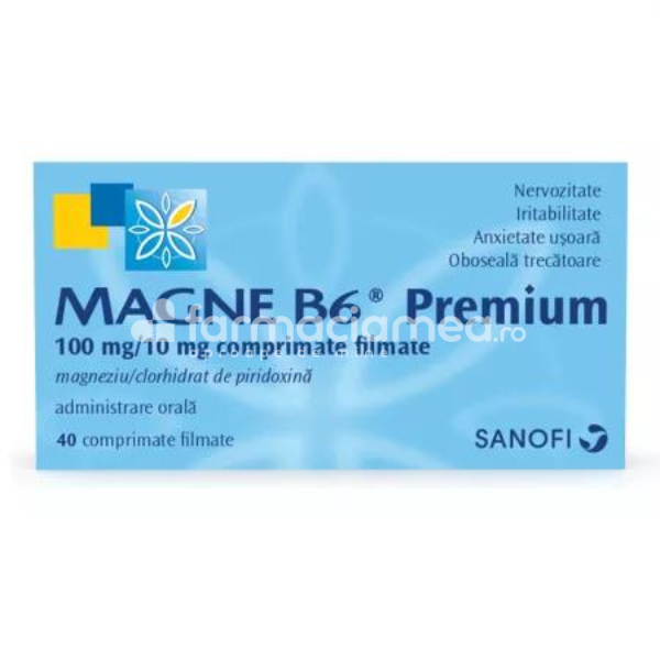 Vitamine și minerale OTC - Magne B6 Premium 100mg/10mg, 40 comprimate filmate Sanofi, farmaciamea.ro