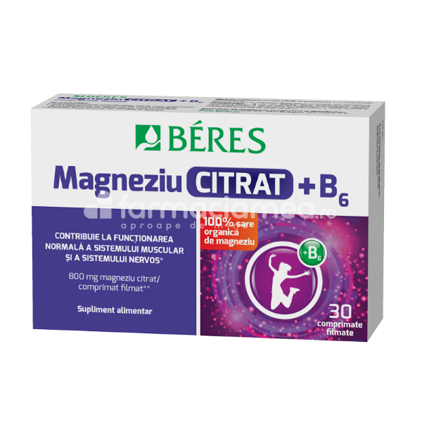 Minerale și vitamine - Magneziu Citrat + B6, 30 comprimate filmate, Beres Pharmaceuticals, farmaciamea.ro