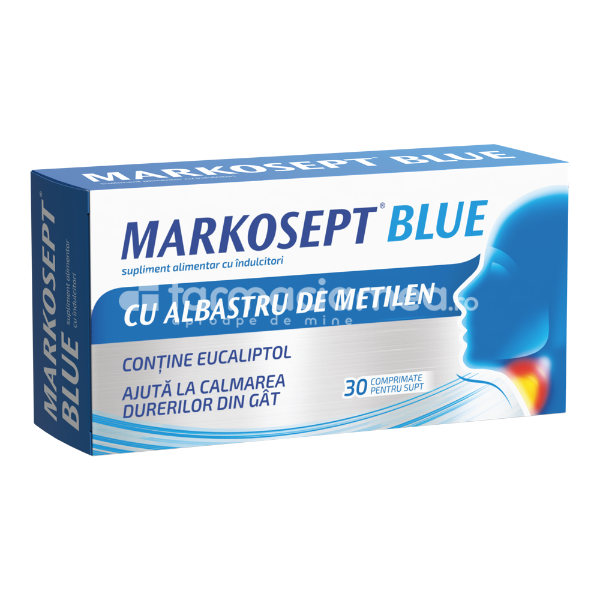 Durere gât - Markosept Blue, 30 comprimate pentru supt Fiterman Pharma, farmaciamea.ro
