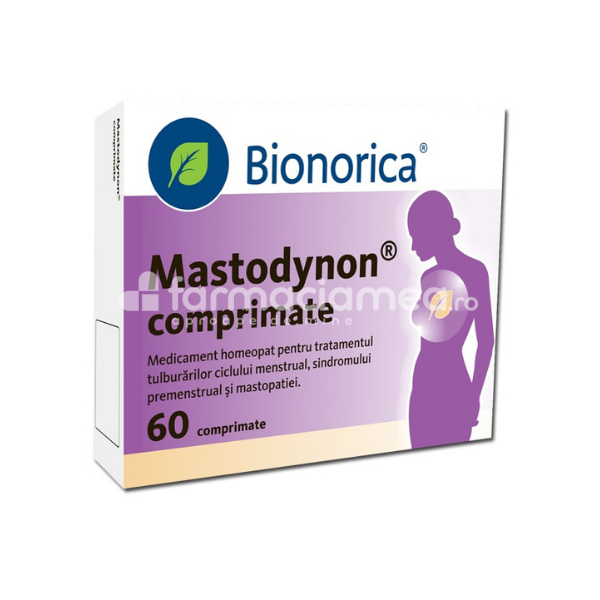 Afecţiuni genito-urinare OTC - Mastodynon comprimate homeopate, indicat in tulburari menstruale, sindrom premestrual, mastopatie, 60 comprimate, Bionorica, farmaciamea.ro