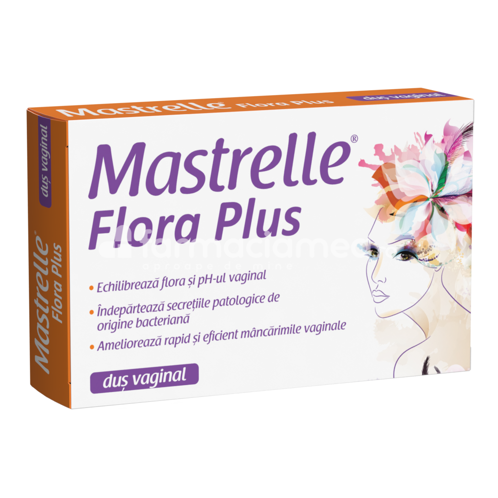 Infecţii intime - Mastrelle Flora Plus dus vaginal, acid lactic, recomandat in tratarea  vaginitelor, candidozelor, reface flora vaginala, calmeaza pruritul, iritatiile, usturimile, 10 plicuri, Fiterman Pharma, farmaciamea.ro