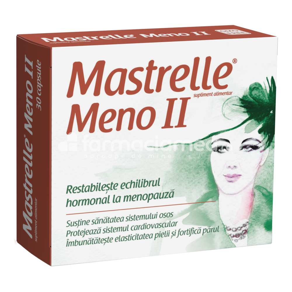 Menopauză - Mastrelle Meno II, recomandat in tratarea simptomelor menopauzei si post menopauzei, combate bufeurile, starile de iritabilitate, transpiratiile nocturne, 30 de capsule, Fiterman Pharma, farmaciamea.ro