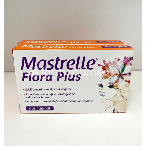 Infecţii intime - Mastrelle Pachet Flora Plus dus vaginal, recomandat in tratarea vaginitelor, candidozelor, calmeaza pruritul, iritatiile, usturimile, 10 plicuri, 1+1, Fiterman Pharma, farmaciamea.ro
