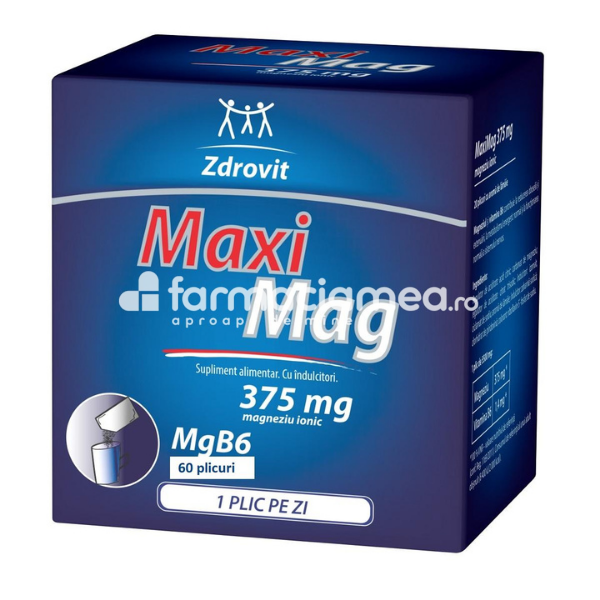 Stres și epuizare - MaxiMag 375mg Magneziu si B6, 60 plicuri, Zdrovit, farmaciamea.ro