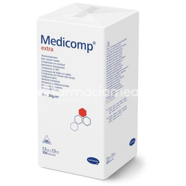 Plasturi, leucoplast și pansamente - Medicomp comprese extra sterile 7,5cmx7,5cm, 25buc, Hartmann, farmaciamea.ro