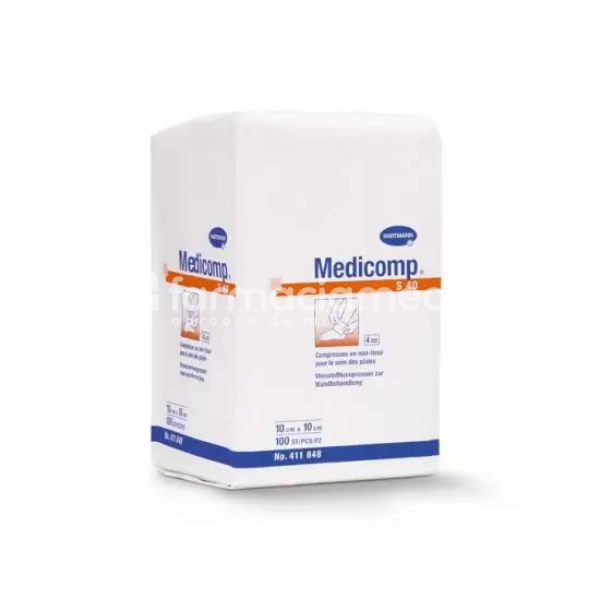 Plasturi, leucoplast și pansamente - Medicomp comprese nesterile 5 x 5cm, 100 bucati, Hartmann, farmaciamea.ro