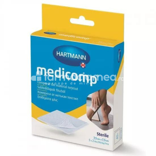 Feșe, bandaje, comprese, tampoane - Medicomp comprese sterile 7.5cm x 7.5cm, 10 buc, Hartmann, farmaciamea.ro