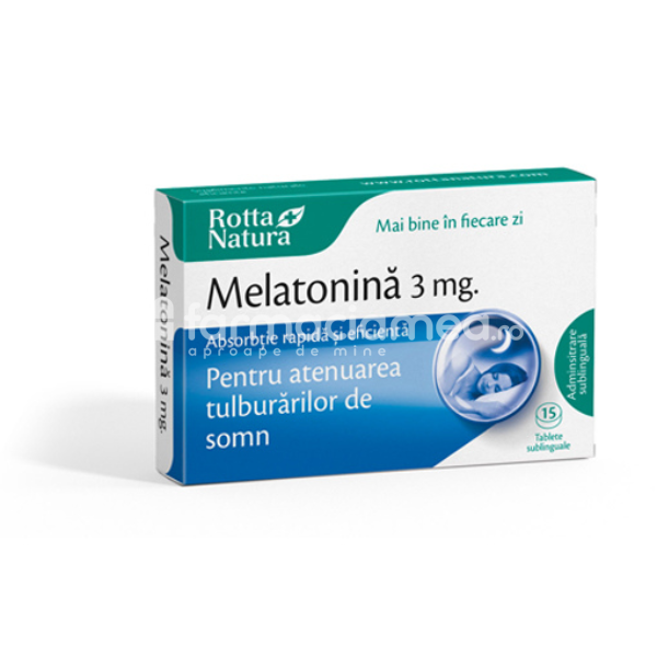 Afecțiuni ale sistemului nervos - Melatonina 3 mg, 15 sublinguale cu absorbtie rapida Rotta Natura, farmaciamea.ro