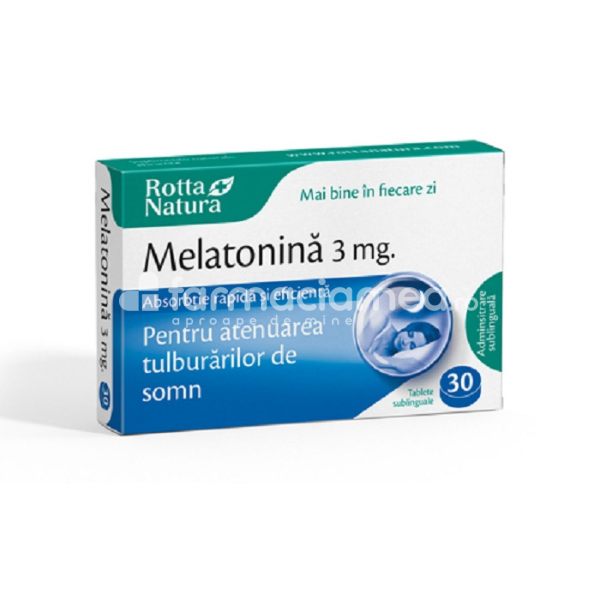 Calmare și somn liniștit - Melatonina 3 mg, 30 tablete, Rotta Natura, farmaciamea.ro