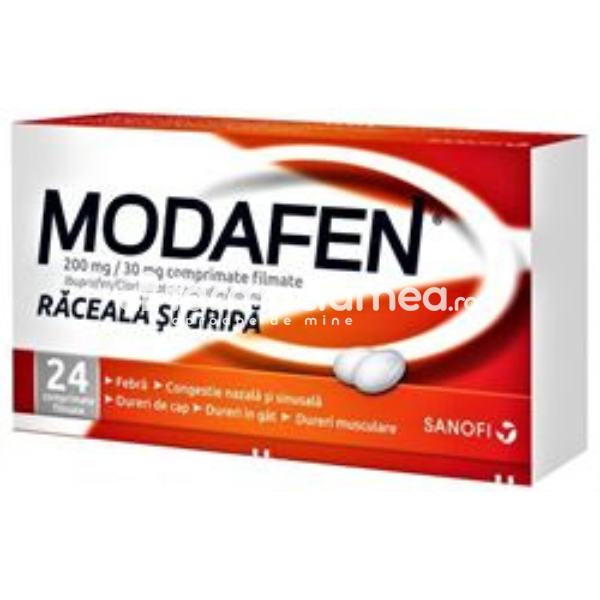 Răceală și gripă OTC - Modafen 200mg/30mg, raceala si gripa, 24 comprimate filmate, Stada, farmaciamea.ro