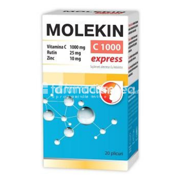 Imunitate - Molekin C 1000 + Rutin + Zn Express, sprijina sistemul imunitar, 20 plicuri, Zdrovit, farmaciamea.ro