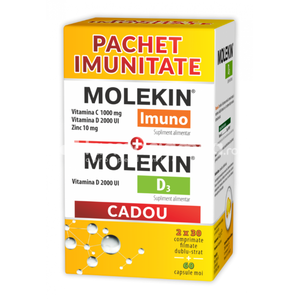 Imunitate - Molekin Imuno x 2 cutii x 30 cpr film + D3 2000UI x 60 cpr, Zdrovit, farmaciamea.ro