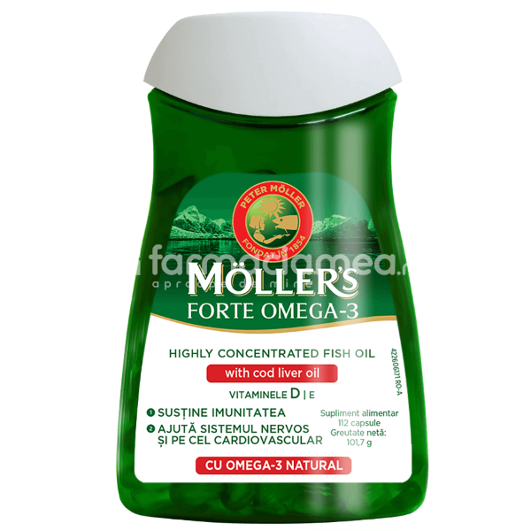 Minerale și vitamine - Omega 3 forte, ulei din ficat de cod, 112 capsule, Moller's, farmaciamea.ro