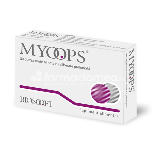Minerale și vitamine - Myoops, vitamina A, vitamina E, luteina, mentine sanatatea ochilor, 30 comprimate, Biosooft, farmaciamea.ro