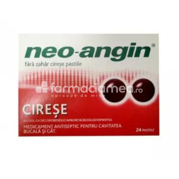 Durere OTC - Neo Angin fara Zahar cu aroma de cirese, 24 comprimate de supt Divapharma, farmaciamea.ro