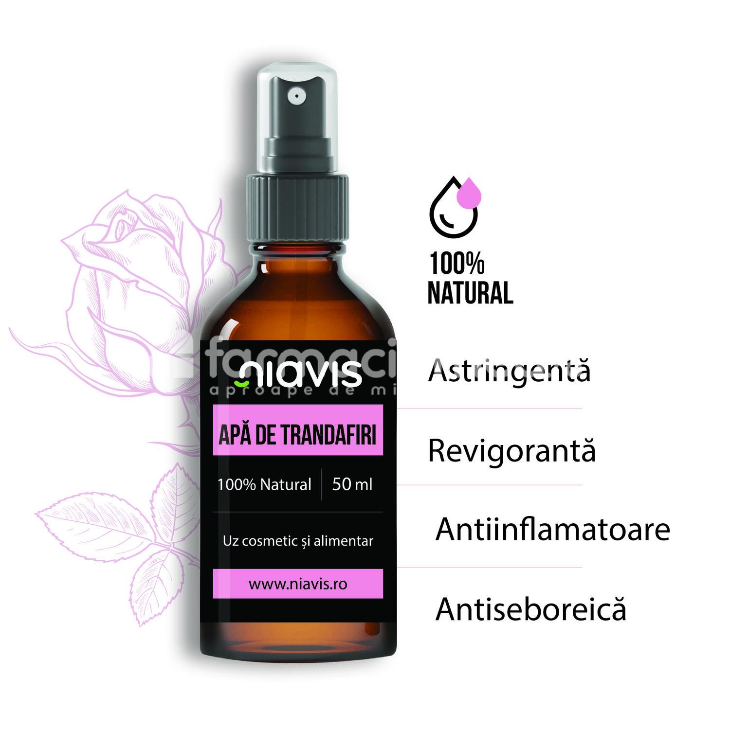 Apă trandafiri - Niavis Apa de trandafiri, efect antiinflamator, tonic, revigorant, pentru toate tipurile de ten, 50 ml, farmaciamea.ro
