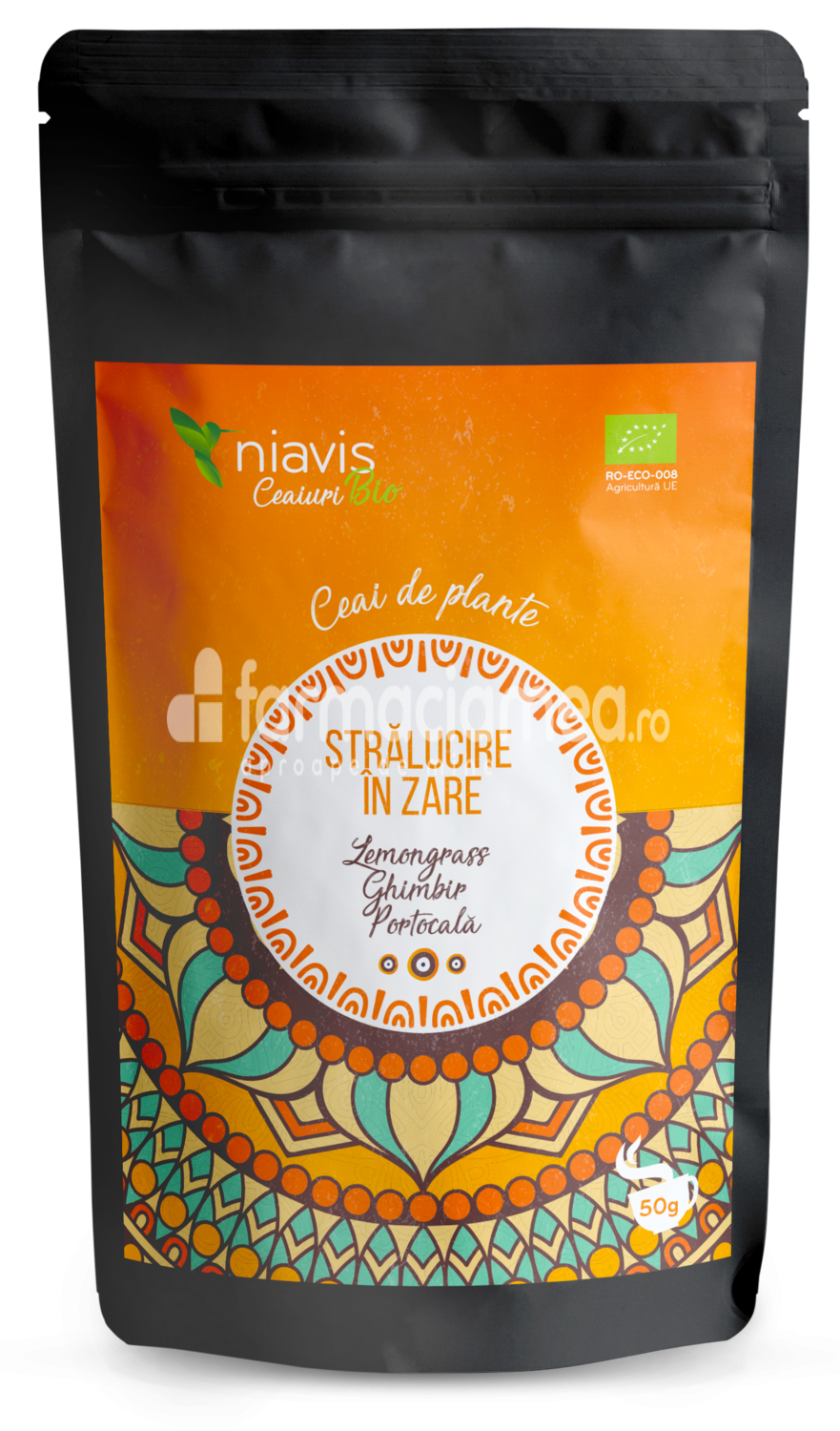 Ceaiuri - Niavis Ceai ecologic Bio "Stralucire in zare", aroma de lemongrass, ghimbir si portocala, 50 g, farmaciamea.ro