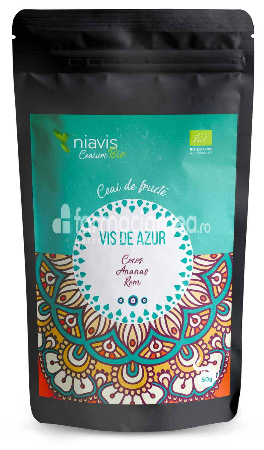 Ceaiuri - Niavis Ceai ecologic Bio "Vis de azur", aroma de cocos, ananas si rom, 50 g, farmaciamea.ro