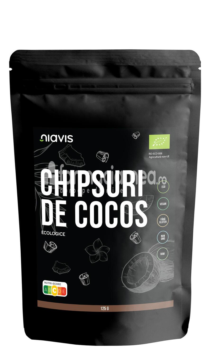 Alimente și băuturi - Niavis Chipsuri de cocos Raw ecologice, 125 g, farmaciamea.ro