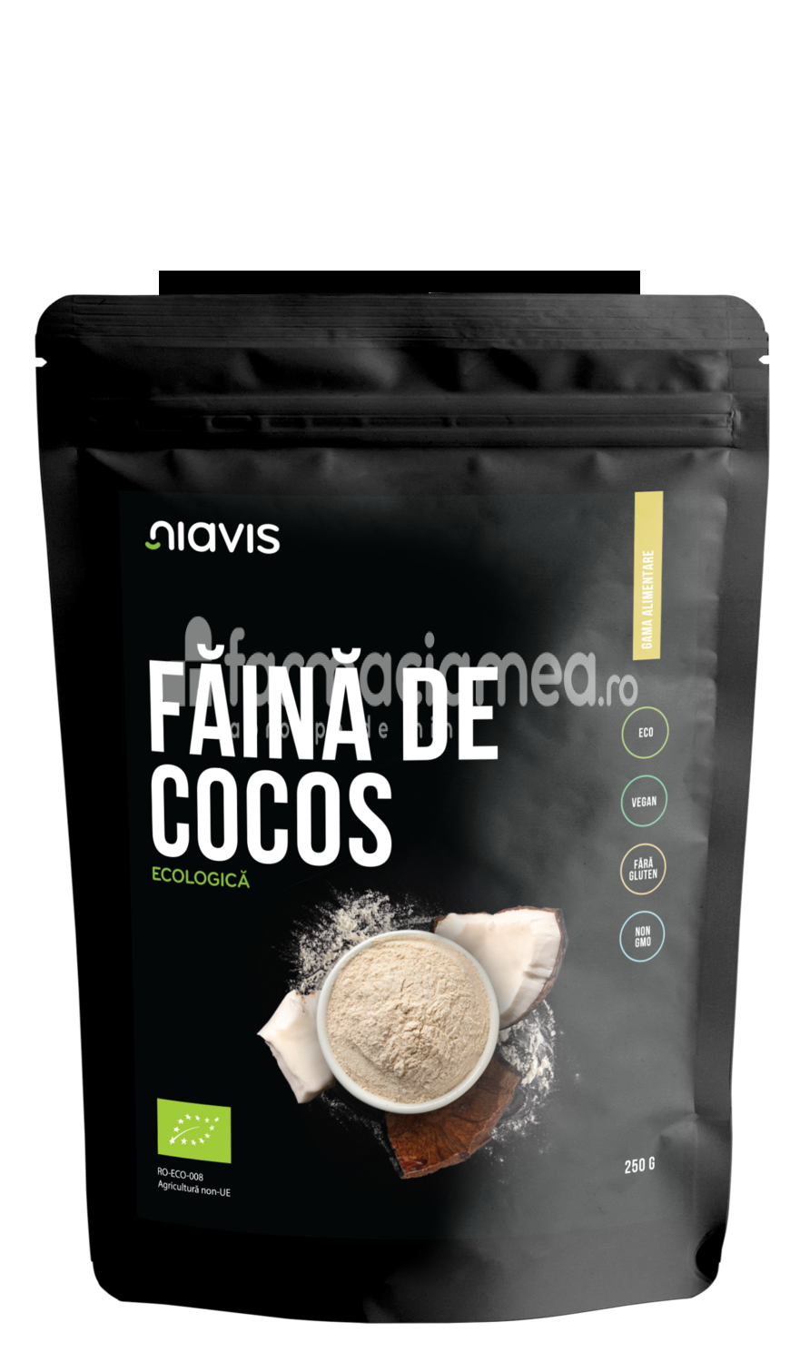 Alimente și băuturi - Niavis Faina de cocos organica Bio, 250 g, farmaciamea.ro