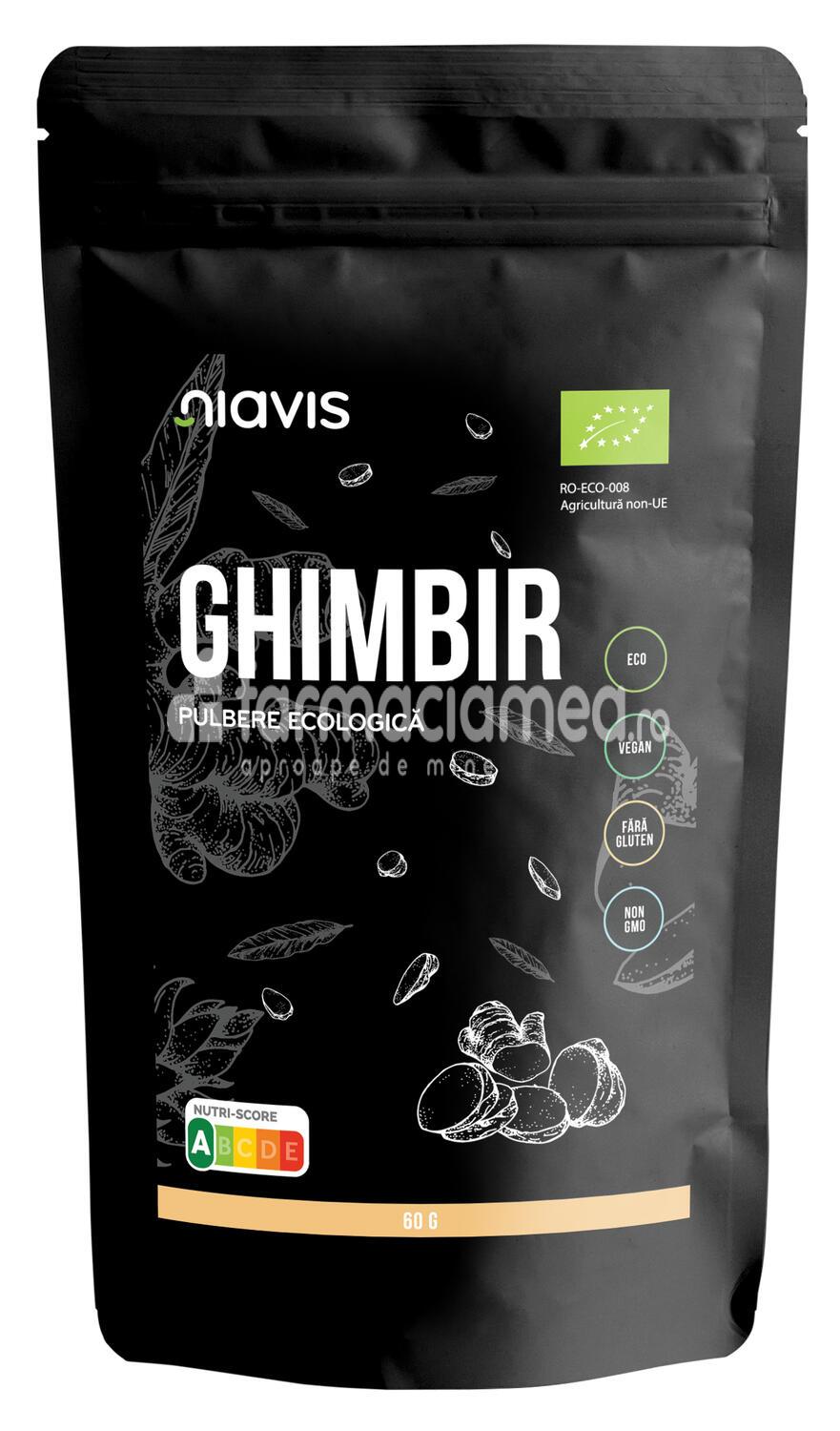Alimente și băuturi - Niavis Ghimbir pulbere ecologica Bio, 60 g, farmaciamea.ro
