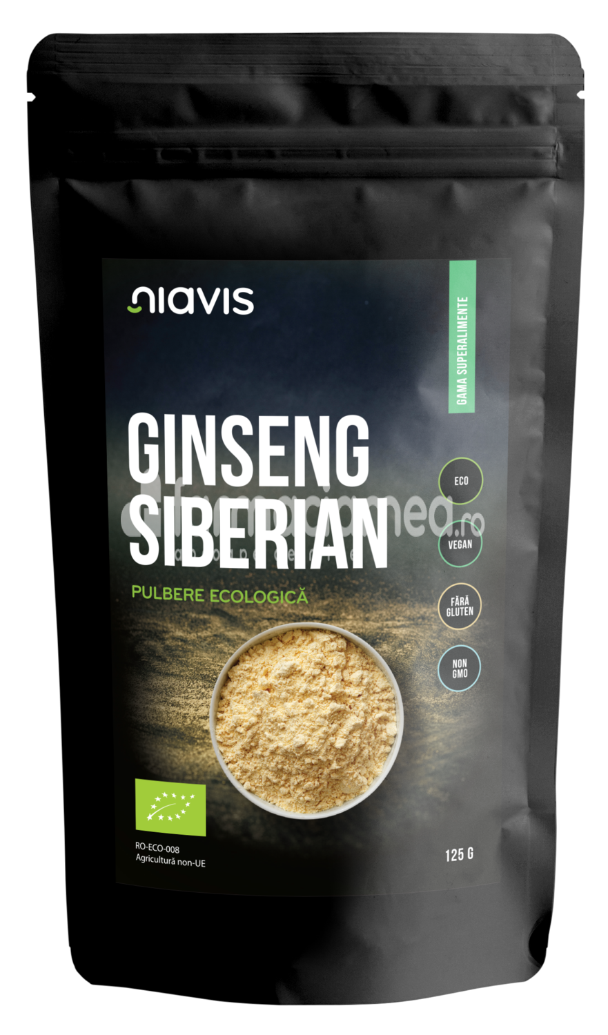 Alimente și băuturi - Niavis Ginseng siberian pulbere ecologica Bio, 125 g, farmaciamea.ro