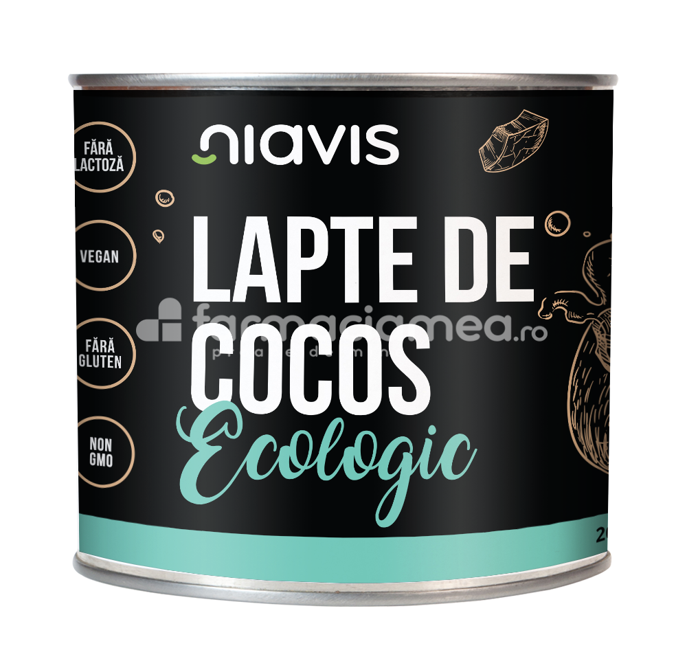 Alimente și băuturi - Niavis Lapte de cocos ecologic Bio, 200 ml, farmaciamea.ro