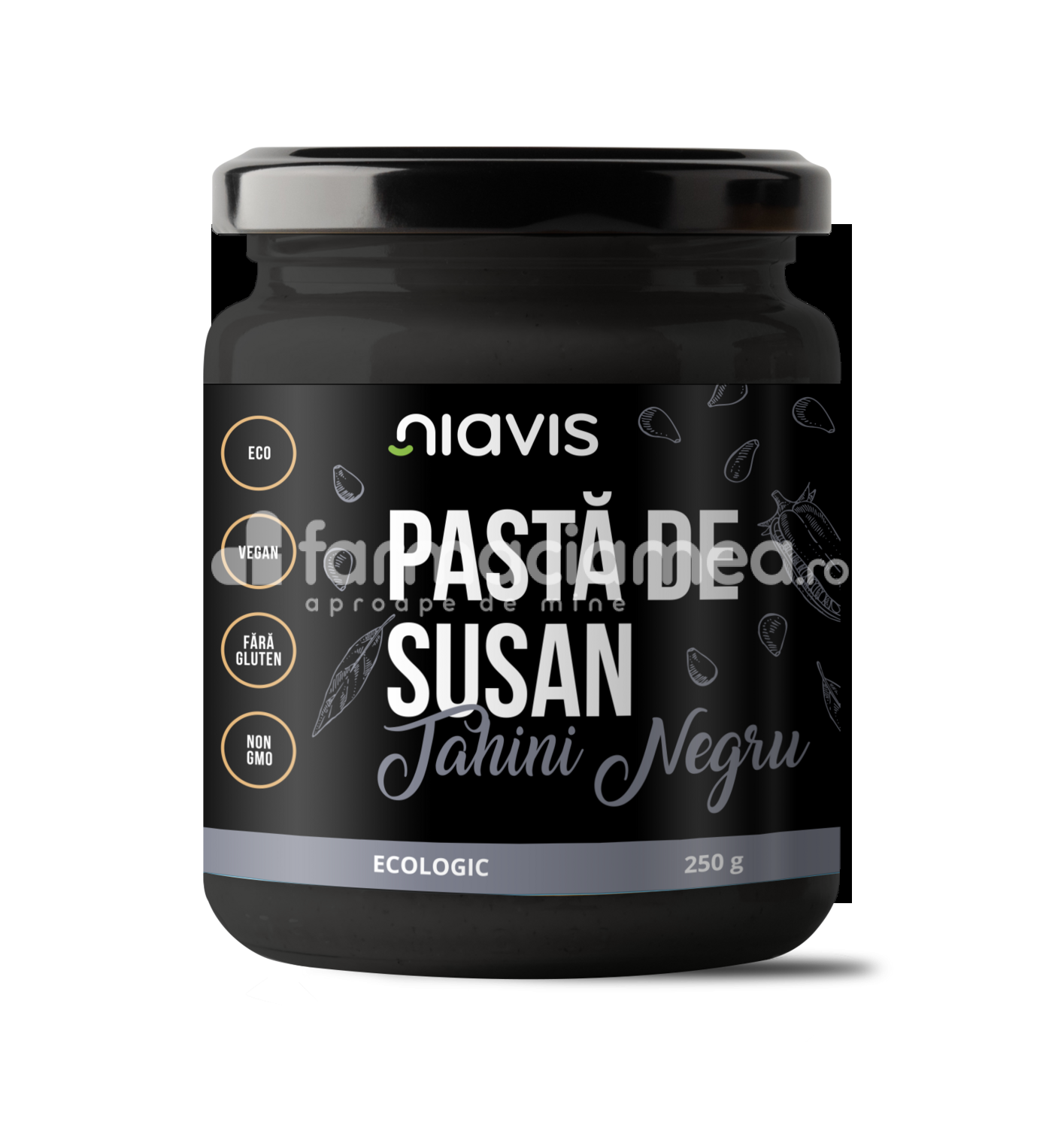 Alimente și băuturi - Niavis Pasta de susan (tahini negru) ecologica Bio, 250 g, farmaciamea.ro
