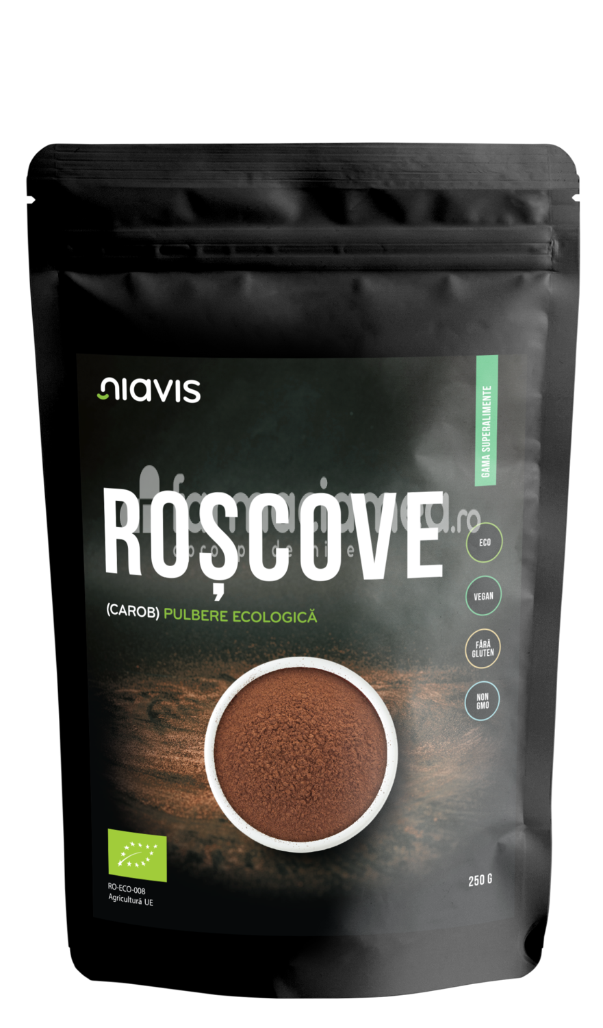 Alimente și băuturi - Niavis Roscove (carob) pulbere ecologica Bio, 250 g, farmaciamea.ro