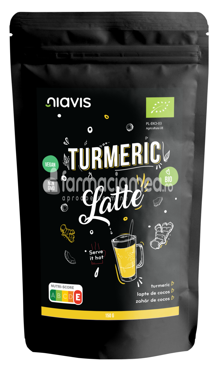 Alimente și băuturi - Niavis Turmeric latte pulbere ecologica Bio, 150 g, farmaciamea.ro
