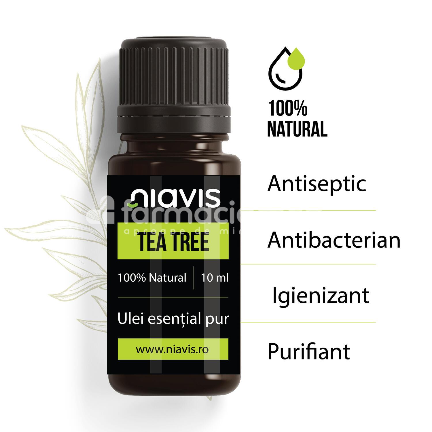 Uleiuri esențiale - Niavis Ulei esential de tea tree, efect antiseptic, antibacterian, antifungic, igienizant, purifiant si tonic, 10 ml, farmaciamea.ro