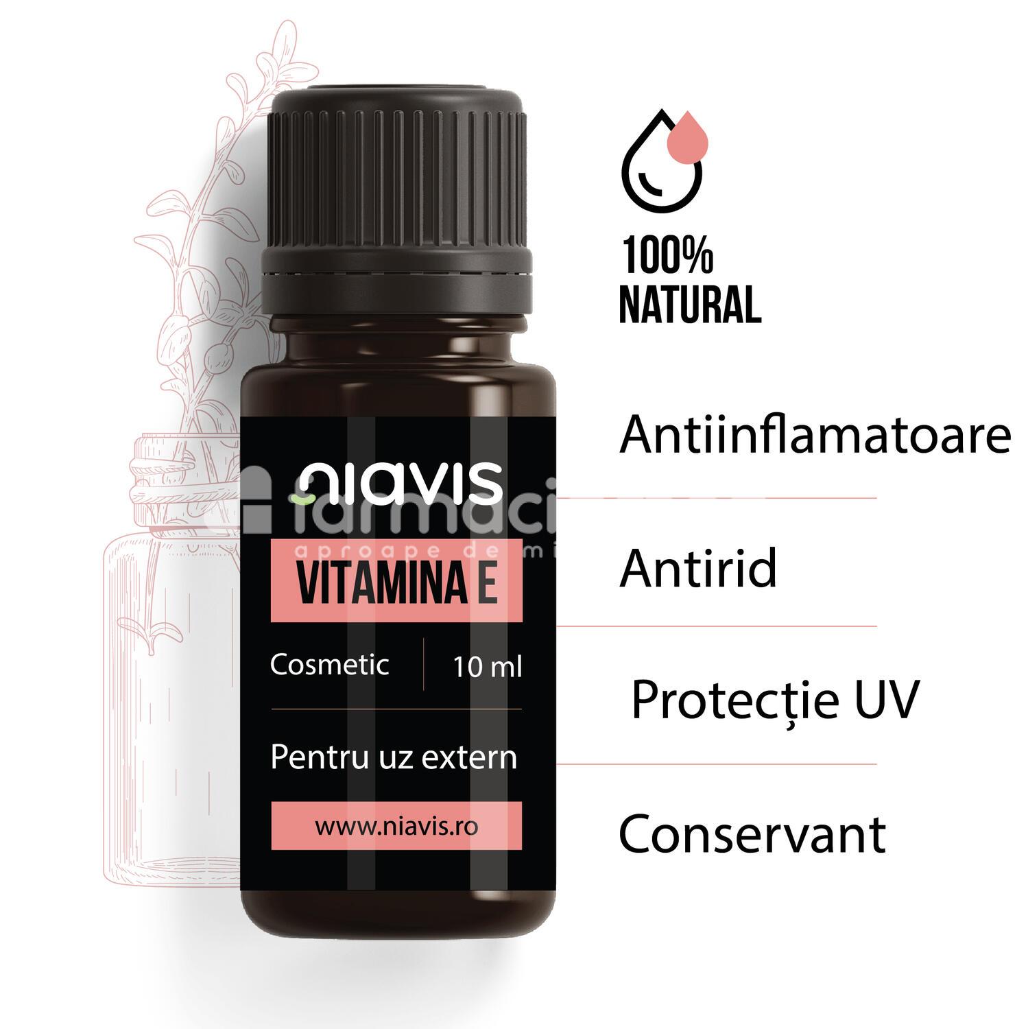 Uleiuri esențiale - Niavis Vitamina E, rol antirid, protectie solara, conservant, antiinflamator, 10 ml, farmaciamea.ro