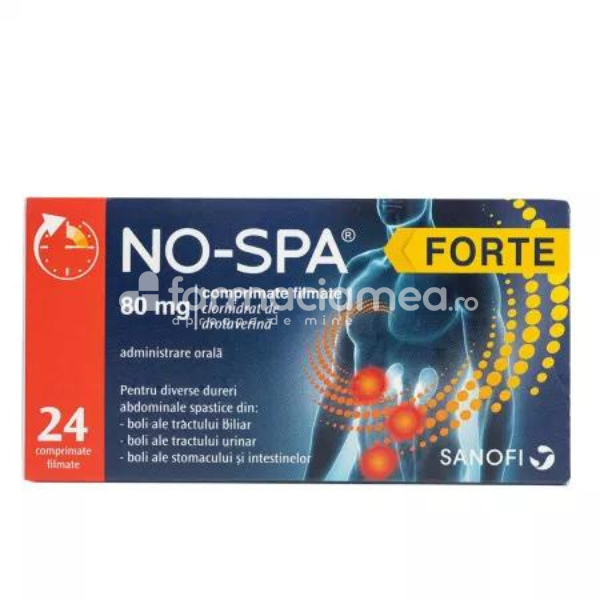 Medicamente fără prescripţie medicală - No Spa Forte 80mg, 24 comprimate filmate Sanofi, farmaciamea.ro