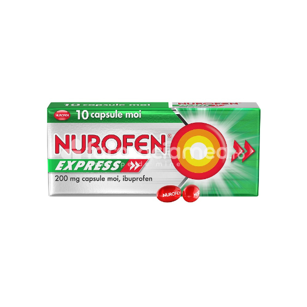 Durere OTC - Nurofen Express 200mg x 10cps moi Reckitt, farmaciamea.ro
