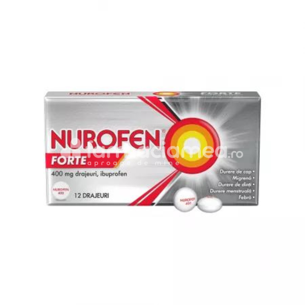Durere OTC - Nurofen Forte, 400 mg, 12 drajeuri, Reckitt Benkiser, farmaciamea.ro
