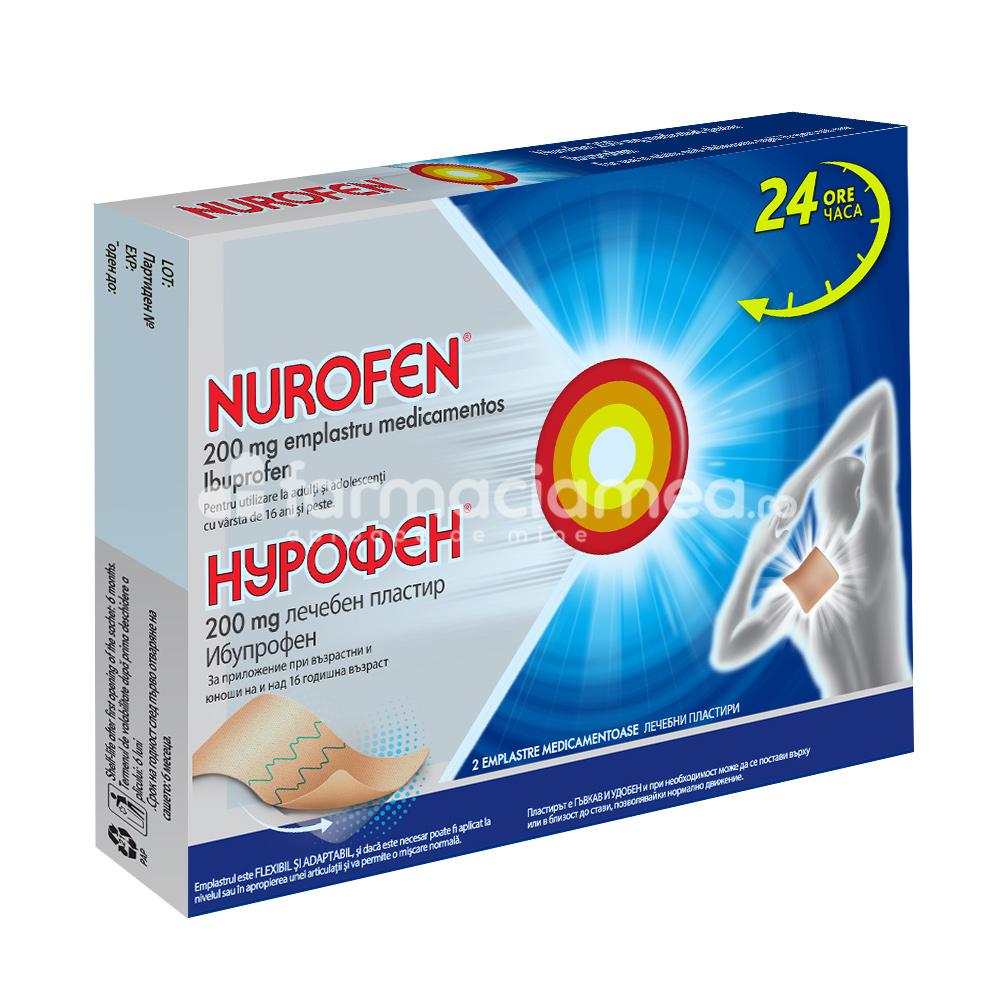 Durere OTC - Nurofen plasture Emplastru 200mg, contine ibuprofen, cu efect antiinflamator si analgezic, indicat pentru intinderi musculare si luxatii, de la 16 ani, 2 plasturi, Reckitt, farmaciamea.ro