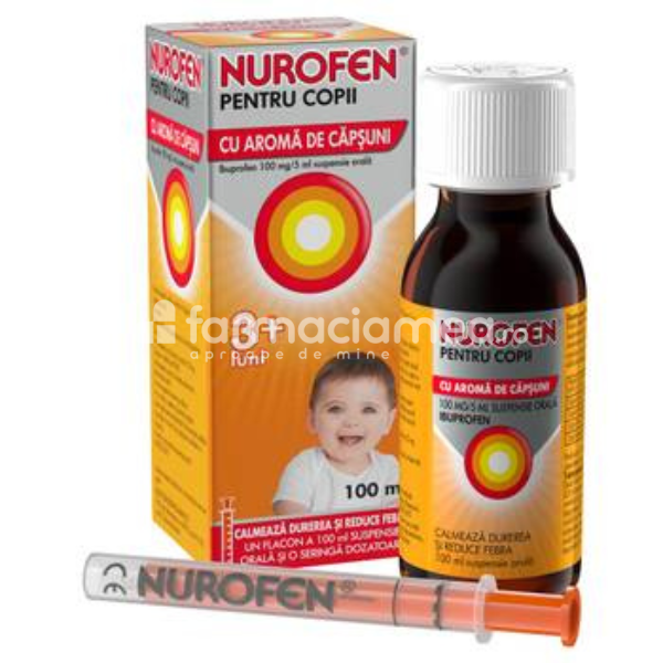 Durere OTC - Nurofen pt copii 2% susp.or capsuni , 100ml, Reckitt Benckiser, farmaciamea.ro