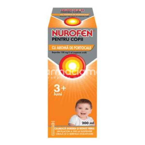 Durere OTC - Nurofen 100mg/5ml aroma de portocale, 200ml, Reckitt Benckiser, farmaciamea.ro