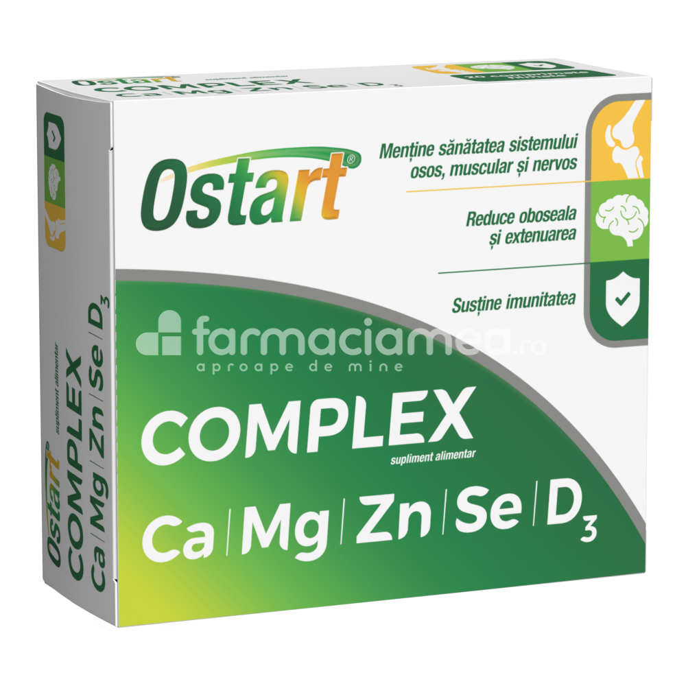 Minerale și vitamine - Ostart Complex Calciu, Magneziu, Zinc, Selniu,Vitamina D3, 20 de comprimate, Fiterman Pharma, farmaciamea.ro