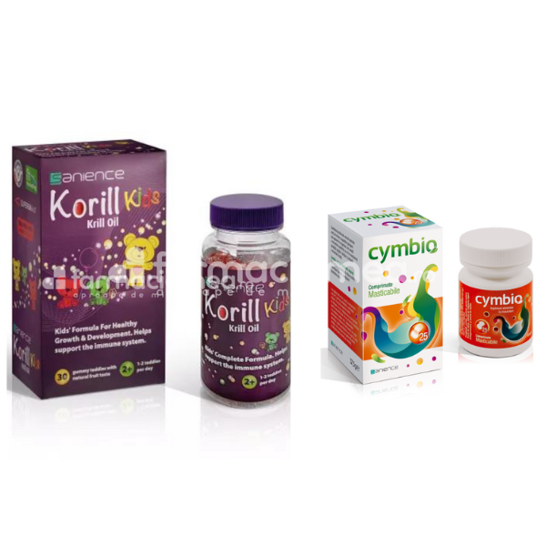 Vitamine și minerale copii - Pachet Korill Kids, 30 jeleuri și Cymbio Masticabile, 25 comprimate masticabile, Sanience, farmaciamea.ro