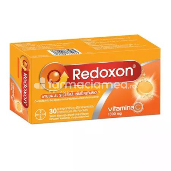 Minerale și vitamine - Pachet Redoxon Vitamina C 1000 mg cu aroma de portocala, 1+1, 30+30 comprimate efervescente, Bayer, farmaciamea.ro