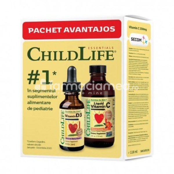 Imunitate copii - Pachet Vitamina C 118.5ml+Vitamina D 29.6ml, Secom, farmaciamea.ro