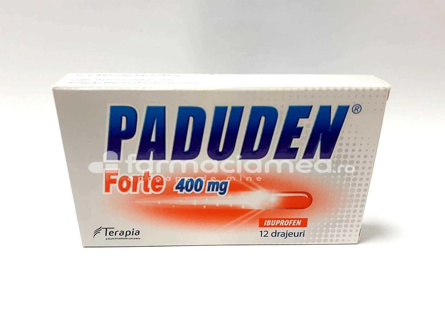 Durere OTC - Paduden Forte 400mg, indicat in ameliorarea durerilor de intensitate usoara pana la moderata, 12 drajeuri, Terapia, farmaciamea.ro