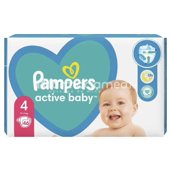 Scutece și aleze - Pampers 4 Active Baby, 9-14kg, 46 bucati, farmaciamea.ro