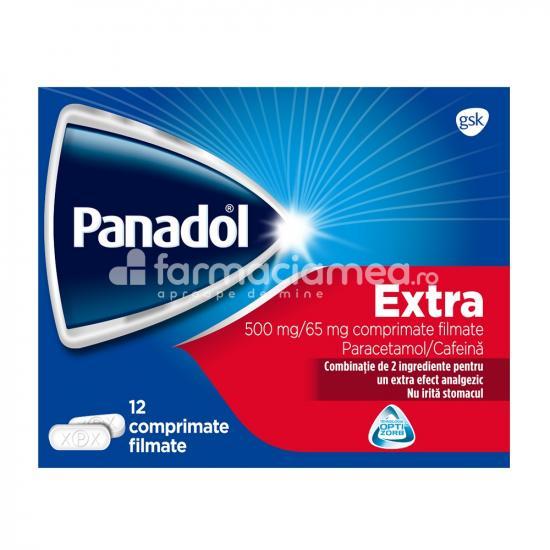 Durere OTC - Panadol Extra, contine paracetamol si cafeina, cu efect antipiretic si analgezic, indicat in dureri de cap, migrene, dureri de spate, dureri de dinti, dureri reumatismale, dureri musculare, dureri menstruale si febra, de la 12 ani, 12 comprimate, Gsk, farmaciamea.ro