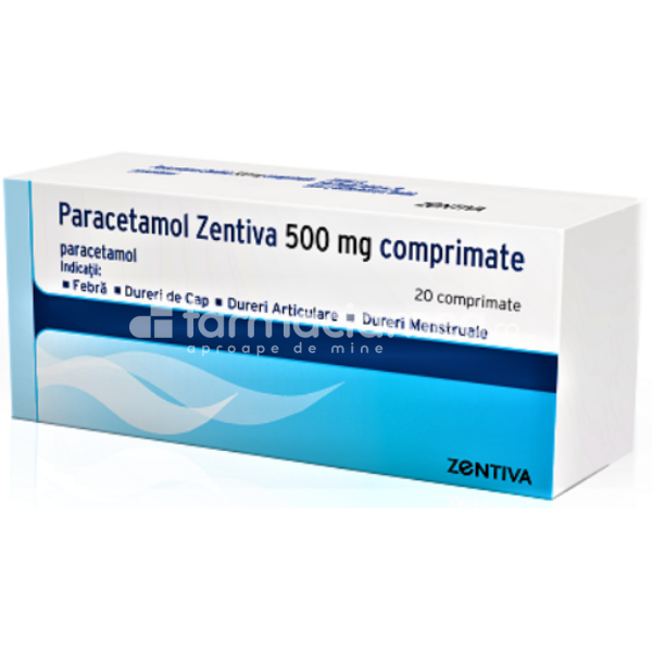 Răceală și gripă OTC - Paracetamol Zentiva 500mg, 20 comprimate - Analgezic si antipiretic, farmaciamea.ro