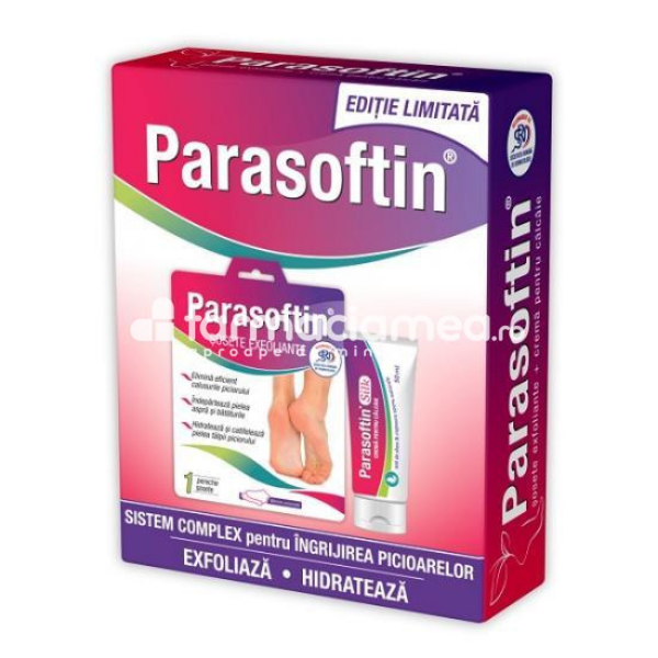 Îngrijire corp - Parasoftin Pachet sosete exfoliante si crema pentru calcaie, 50ml, Zdrovit, farmaciamea.ro