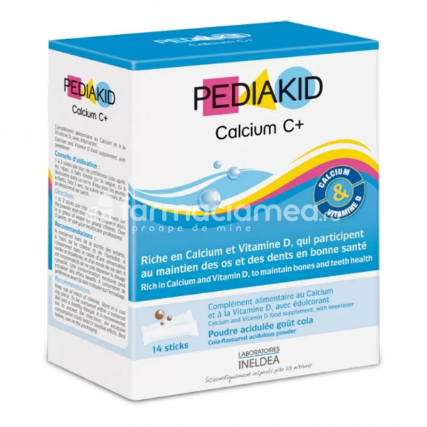 Sănătate copil - Pediakid Calciu C+ si Vitamina D, 14 plicuri orodispersabile Ineldea, farmaciamea.ro