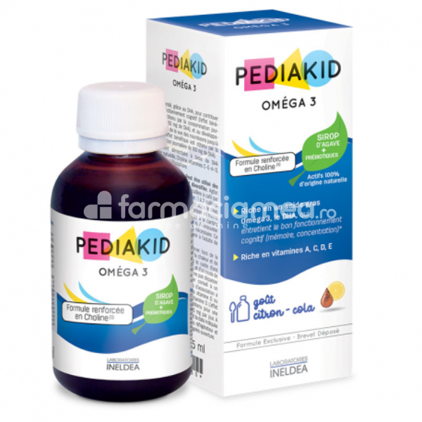 Vitamine și minerale copii - Pediakid Sirop pentru copii Omega 3 si Vitamina A,C,D,E cu aroma de cola, 125ml , farmaciamea.ro