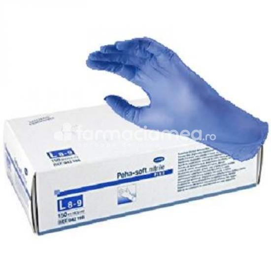 Mănuși - Peha soft manusi nitril nepudrate L albastre, 100buc, Hartmann, farmaciamea.ro